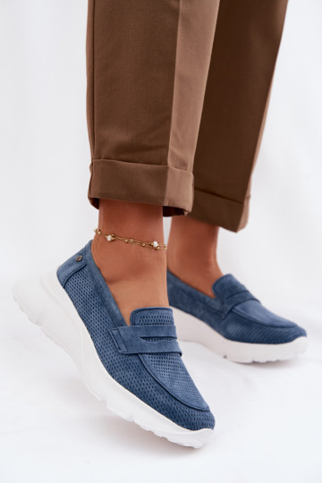 naiste mokassiinidPealturalnego seemisnakhsedu platvormiga Vinceza 79626 tumesinist värvi