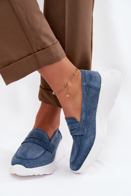 naiste mokassiinidPealturalnego seemisnakhsedu platvormiga Vinceza 79626 tumesinist värvi