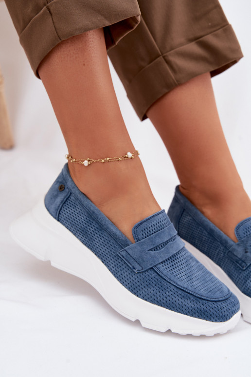 naiste mokassiinidPealturalnego seemisnakhsedu platvormiga Vinceza 79626 tumesinist värvi