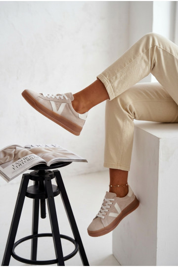 Sneakers tüüpi jalanõud Pealiste omadPealturalnego seemisnakhsedu platvormiga Vinceza 79597 beeži värvi