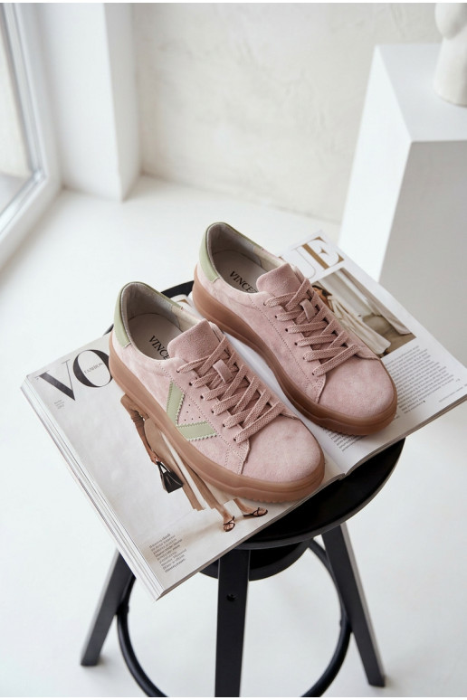 Sneakers tüüpi jalanõud Pealiste omadPealturalnego seemisnakhsedu platvormiga Vinceza 79597 Tumeroosad värvi