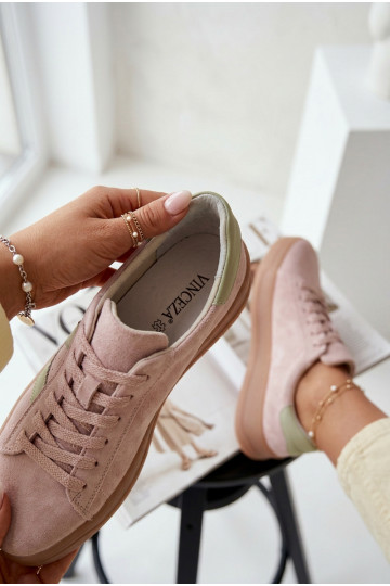 Sneakers tüüpi jalanõud Pealiste omadPealturalnego seemisnakhsedu platvormiga Vinceza 79597 Tumeroosad värvi 2