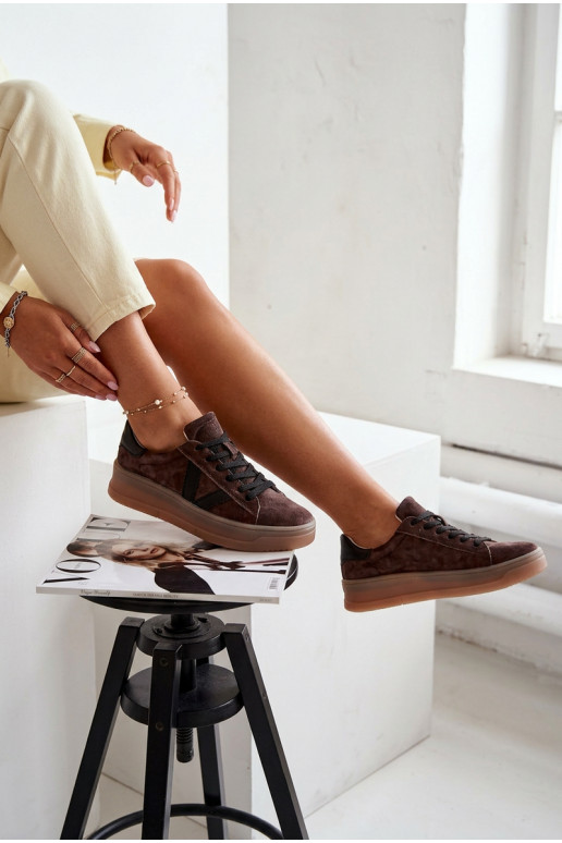 Sneakers tüüpi jalanõud Pealiste omadPealturalnego seemisnakhsedu platvormiga Vinceza 79597 pruunid värvi