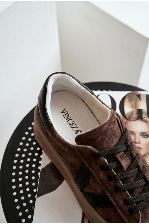 Sneakers tüüpi jalanõud Pealiste omadPealturalnego seemisnakhsedu platvormiga Vinceza 79597 pruunid värvi