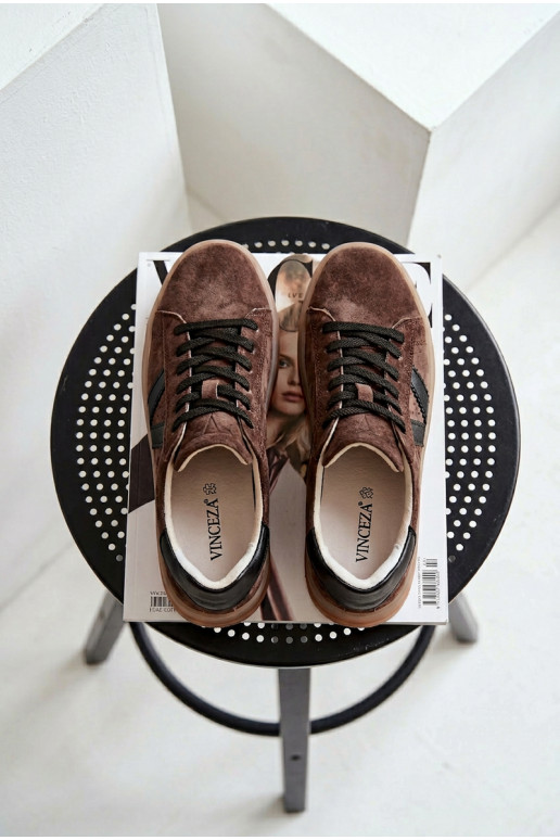 Sneakers tüüpi jalanõud Pealiste omadPealturalnego seemisnakhsedu platvormiga Vinceza 79597 pruunid värvi