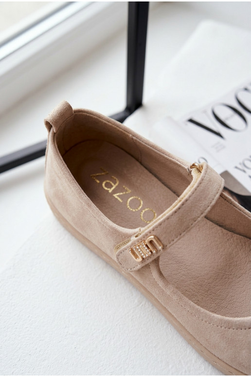 Pealhk Seemisnahast baleriinad Barefoot rihmadega Zazoo 10206 beeži värvi