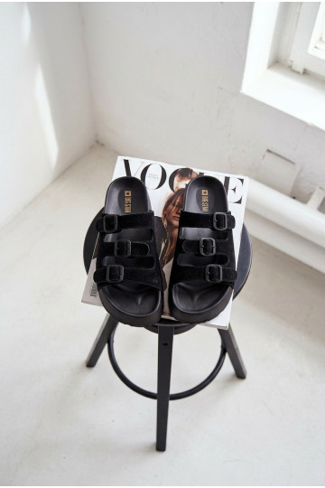 Big Star TT274531 naiste platvormiga sussid rinna ja rihmadega musta värvi