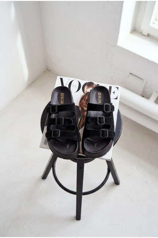 Big Star TT274531 naiste platvormiga sussid rinna ja rihmadega musta värvi