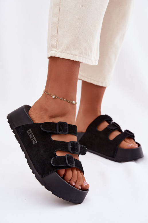 Big Star TT274531 naiste platvormiga sussid rinna ja rihmadega musta värvi