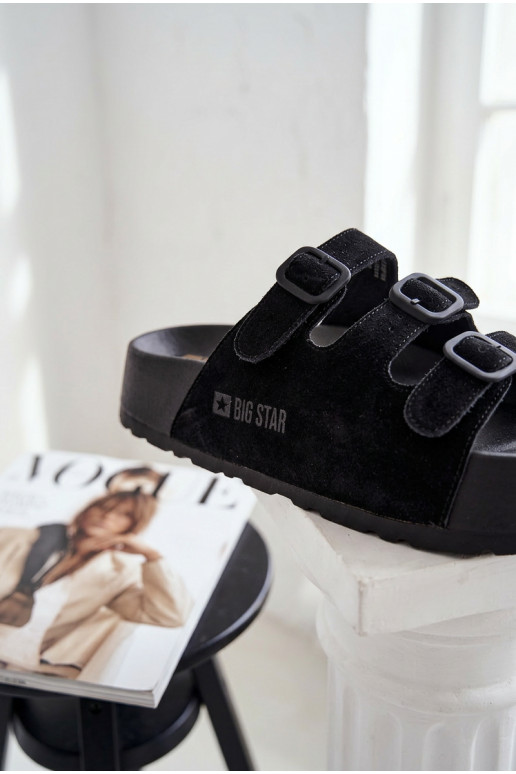 Big Star TT274531 naiste platvormiga sussid rinna ja rihmadega musta värvi