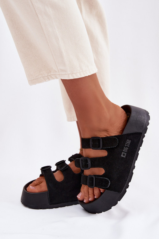 Big Star TT274531 naiste platvormiga sussid rinna ja rihmadega musta värvi