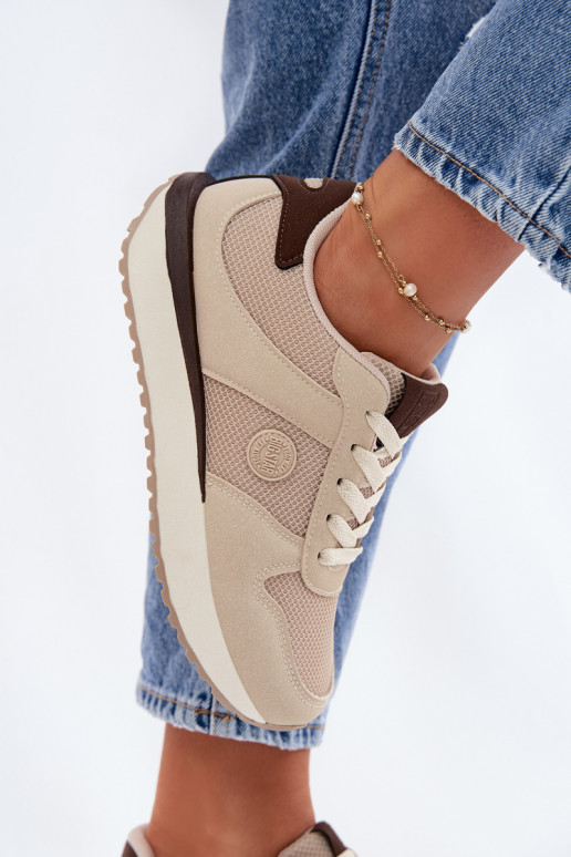 Sneakers tüüpi jalanõud Pealiste omad platvormiga Big Star TT274275 beeži värvi