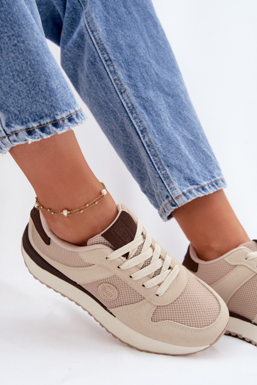 Sneakers tüüpi jalanõud Pealiste omad platvormiga Big Star TT274275 beeži värvi