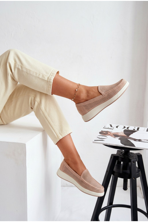 Naisten mokasiinid aukude elementidega Sergio Leone MK097H beež