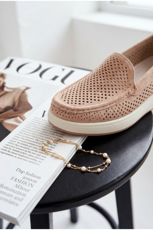 Naisten mokasiinid aukude elementidega Sergio Leone MK097H beež