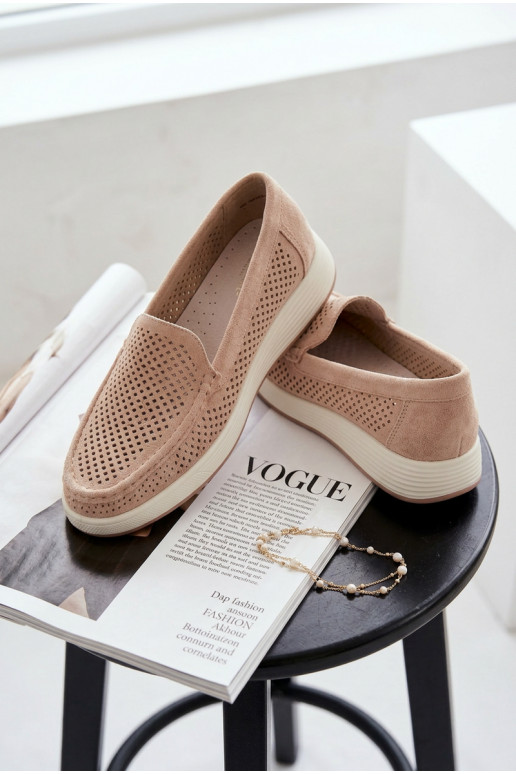 Naisten mokasiinid aukude elementidega Sergio Leone MK097H beež