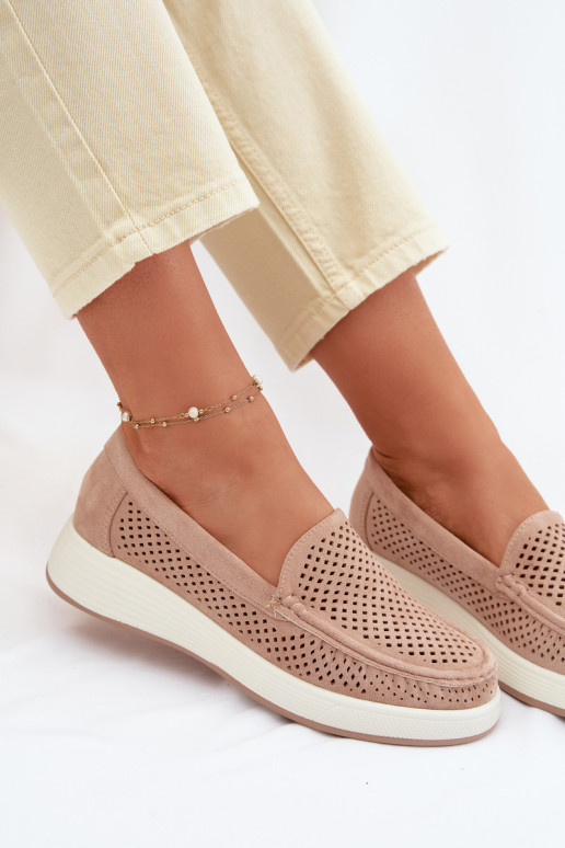 Naisten mokasiinid aukude elementidega Sergio Leone MK097H beež