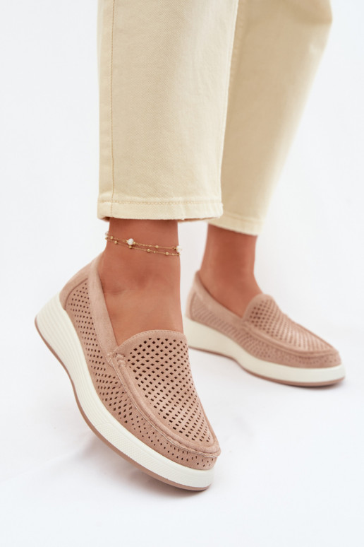 Naisten mokasiinid aukude elementidega Sergio Leone MK097H beež