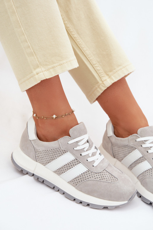 Naisten sneakers jalatsid naturaalsetest nubukist hall