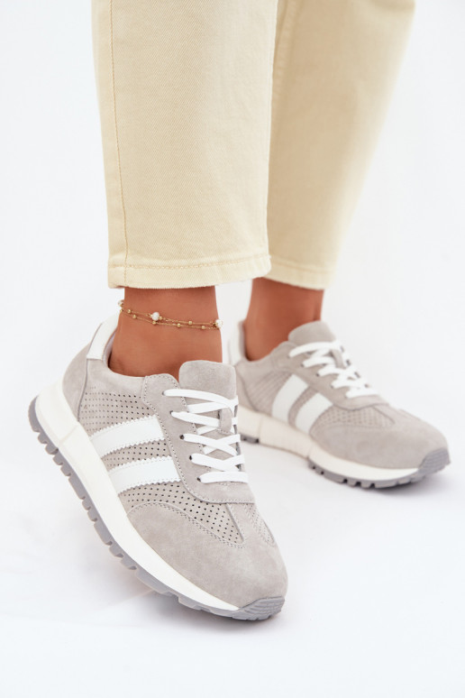 Naisten sneakers jalatsid naturaalsetest nubukist hall