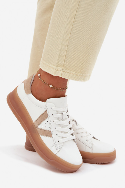 Sneakers tüüpi jalanõud Pealiste omadPealturalnej Skóry platvormiga Vinceza 79597 valget värvi