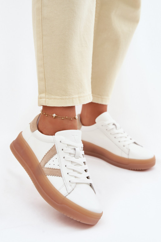 Sneakers tüüpi jalanõud Pealiste omadPealturalnej Skóry platvormiga Vinceza 79597 valget värvi