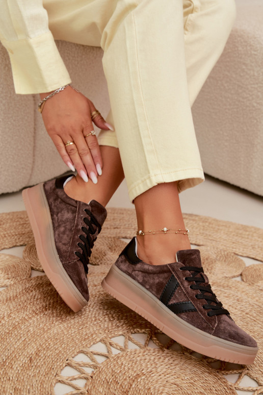 Vinceza 79597 naiste sportlikud kingad naturaalsest sametist platvormiga pruuni värvi