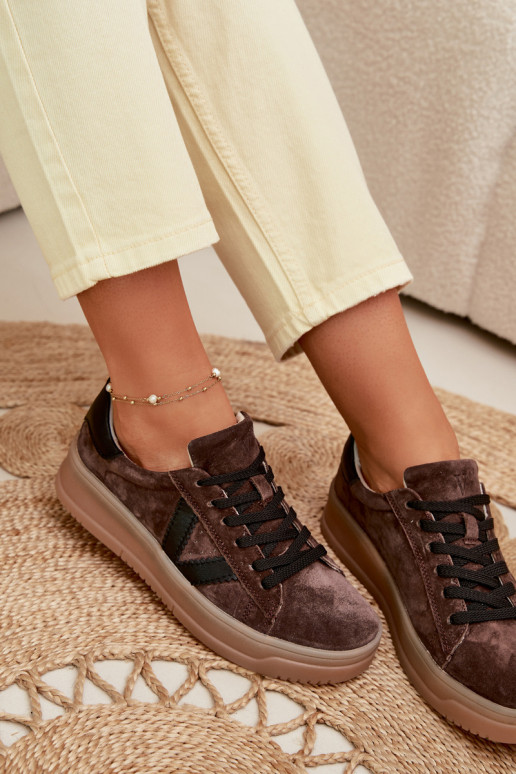 Vinceza 79597 naiste sportlikud kingad naturaalsest sametist platvormiga pruuni värvi