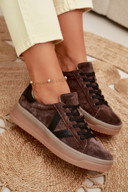 Vinceza 79597 naiste sportlikud kingad naturaalsest sametist platvormiga pruuni värvi