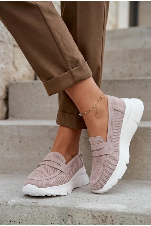 Vinceza 79626 naiste mokasiinid naturaalsest sametist platvormiga beeži värvi