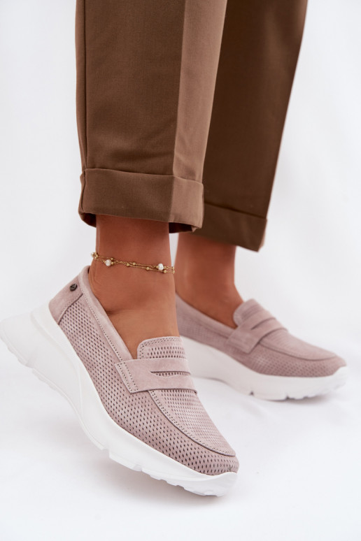 Vinceza 79626 naiste mokasiinid naturaalsest sametist platvormiga beeži värvi