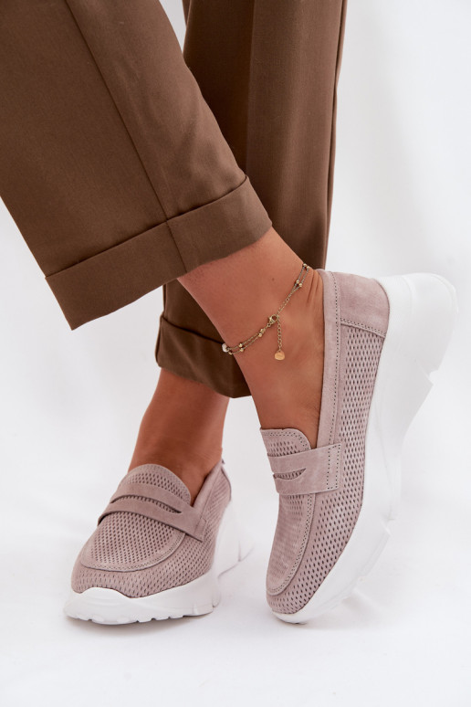 Vinceza 79626 naiste mokasiinid naturaalsest sametist platvormiga beeži värvi