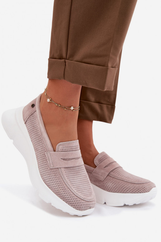 Vinceza 79626 naiste mokasiinid naturaalsest sametist platvormiga beeži värvi