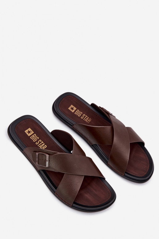 Plätud naturaalsest nahast meestele neetide ja pandlaga Big Star RR174077 pruunid värvi