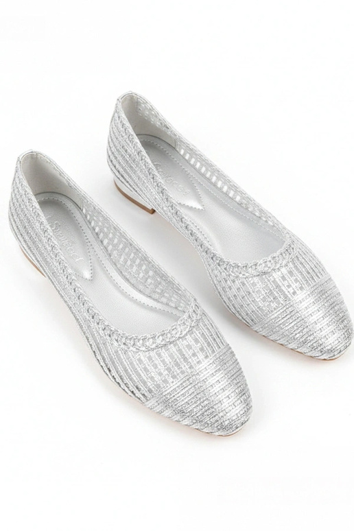 Srebrne ażurowe balerinki na niskim...