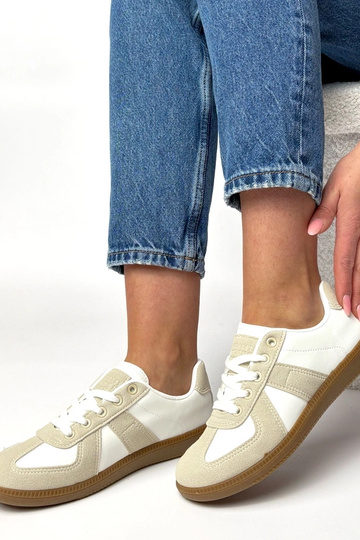 Biało-beżowe sneakersy na...