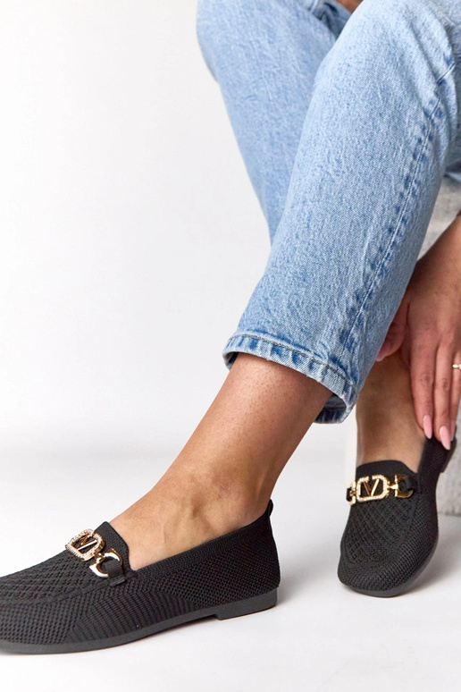 Mustad tekstiilsed mokasiinid kuldse...