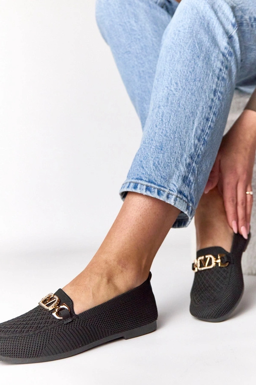 Mustad tekstiilsed mokasiinid kuldse...
