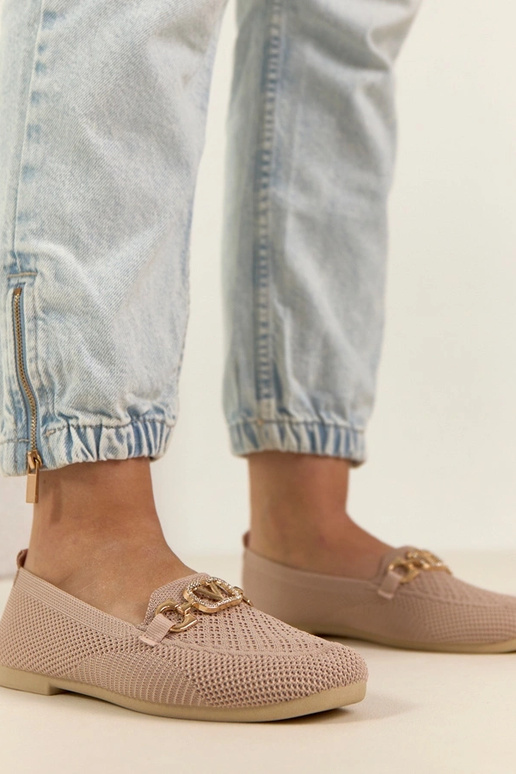 Roosad tekstiilsed mokasiinid kuldse...