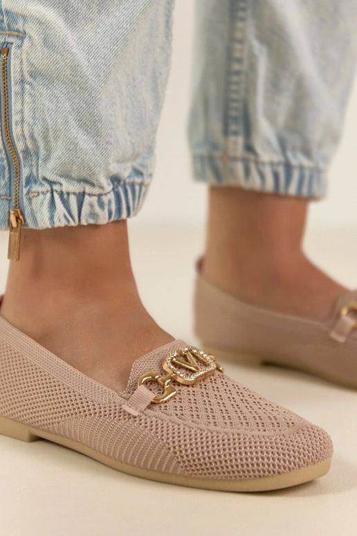 Roosad tekstiilsed mokasiinid kuldse...