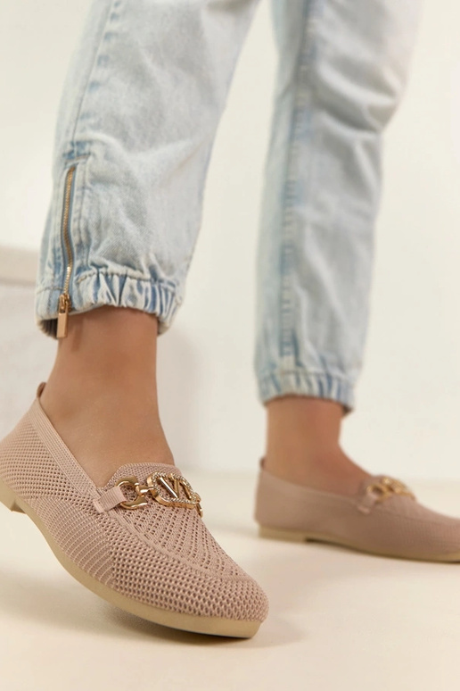 Roosad tekstiilsed mokasiinid kuldse...