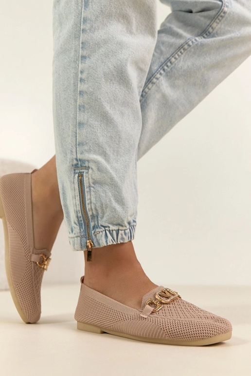 Roosad tekstiilsed mokasiinid kuldse...