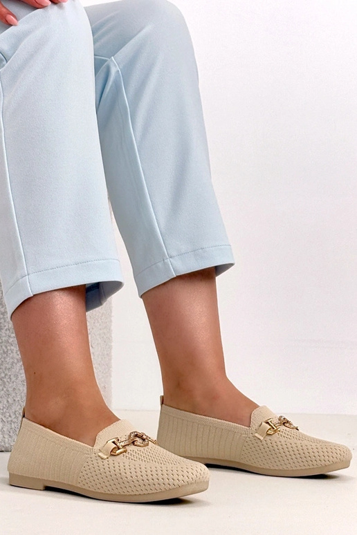 Kreemivärvi kangast mokasiinid kuldse...