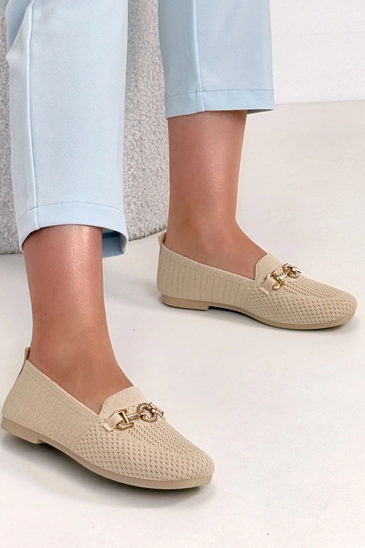 Kreemivärvi kangast mokasiinid kuldse...