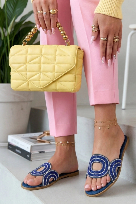 Tumedat sinised klompid, kaunistatud rhinestones'iga Olivia