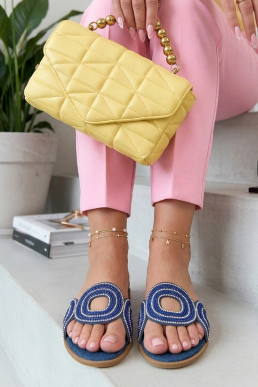 Granatowe Klapki Zdobione Cyrkoniami...