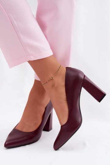 Kingad kõrge jämeda kontsaga eko-nahast Sergio Leone PB216 bordoo-värvi 2