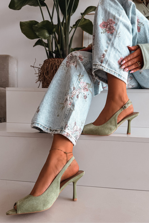 Pealistesandaalid kõrge jämeda kontsaga Eco Suedeosissee Rohelist värvi Sevina