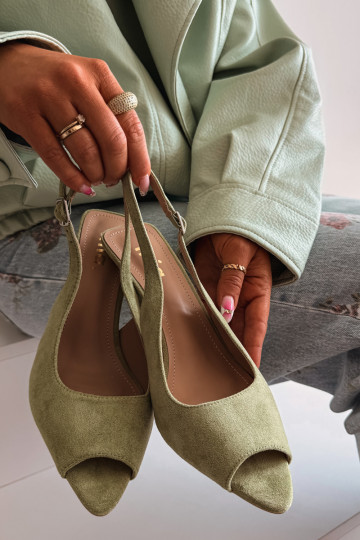 Pealistesandaalid kõrge jämeda kontsaga Eco Suedeosissee Rohelist värvi Sevina 2