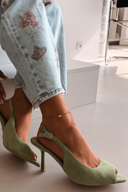 Pealistesandaalid kõrge jämeda kontsaga Eco Suedeosissee Rohelist värvi Sevina